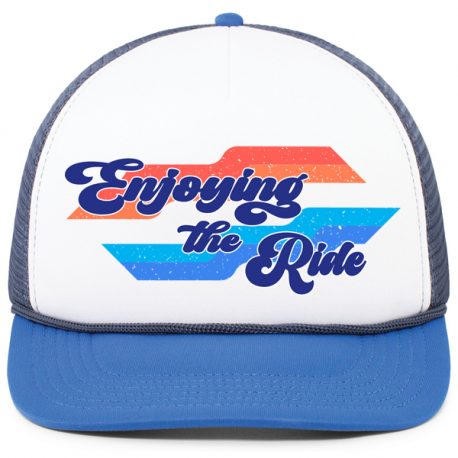 Enjoying the ride foam trucker hat in blue front view