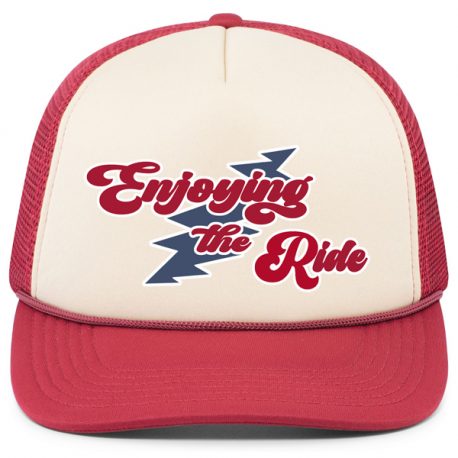 Enjoying the ride foam trucker hat in red front view