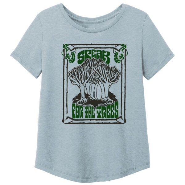 Speak for the trees ladies tee eco tri blend in ice blue