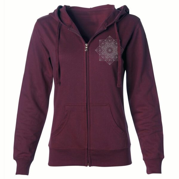 Seek the warmth of the sun and the wisdom of the moon ladies zip up in blackberry front view