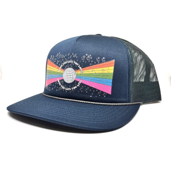 Live the Life you Love Disco Ball Hat in Teal and Forest side view