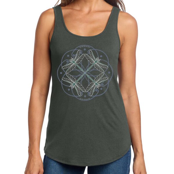 dragonfly mandala tank top in charcoal model shot